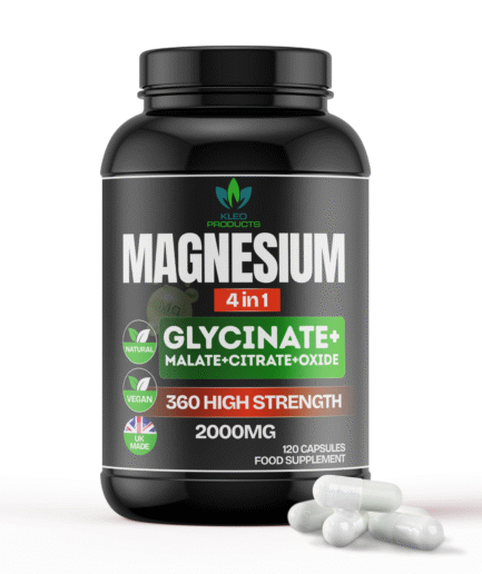 Magnesium Glycinate 2000mg , 4-in-1 Complex , High Strength Magnesium with 400mg Elemental, Contains Bisglycinate, Citrate, Malate, Oxide  Plus Vitamin B6, 120 Vegan Capsules , Magnesium Supplement.