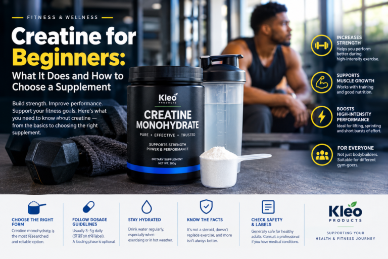 Creatine monohydrate powder, scoop and shaker bottle in a gym setting.